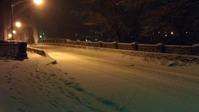 River bridge, 9:30 pm. 17F