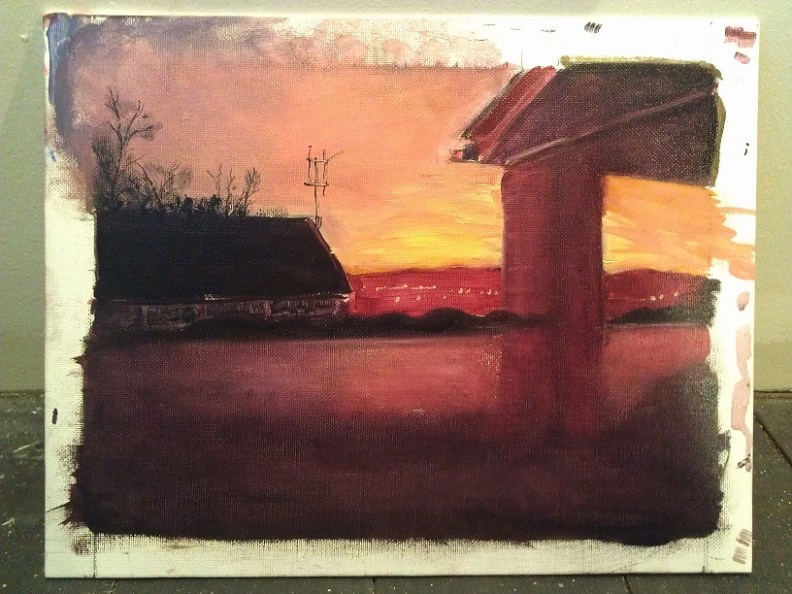 Sunset, a one hour oil painting